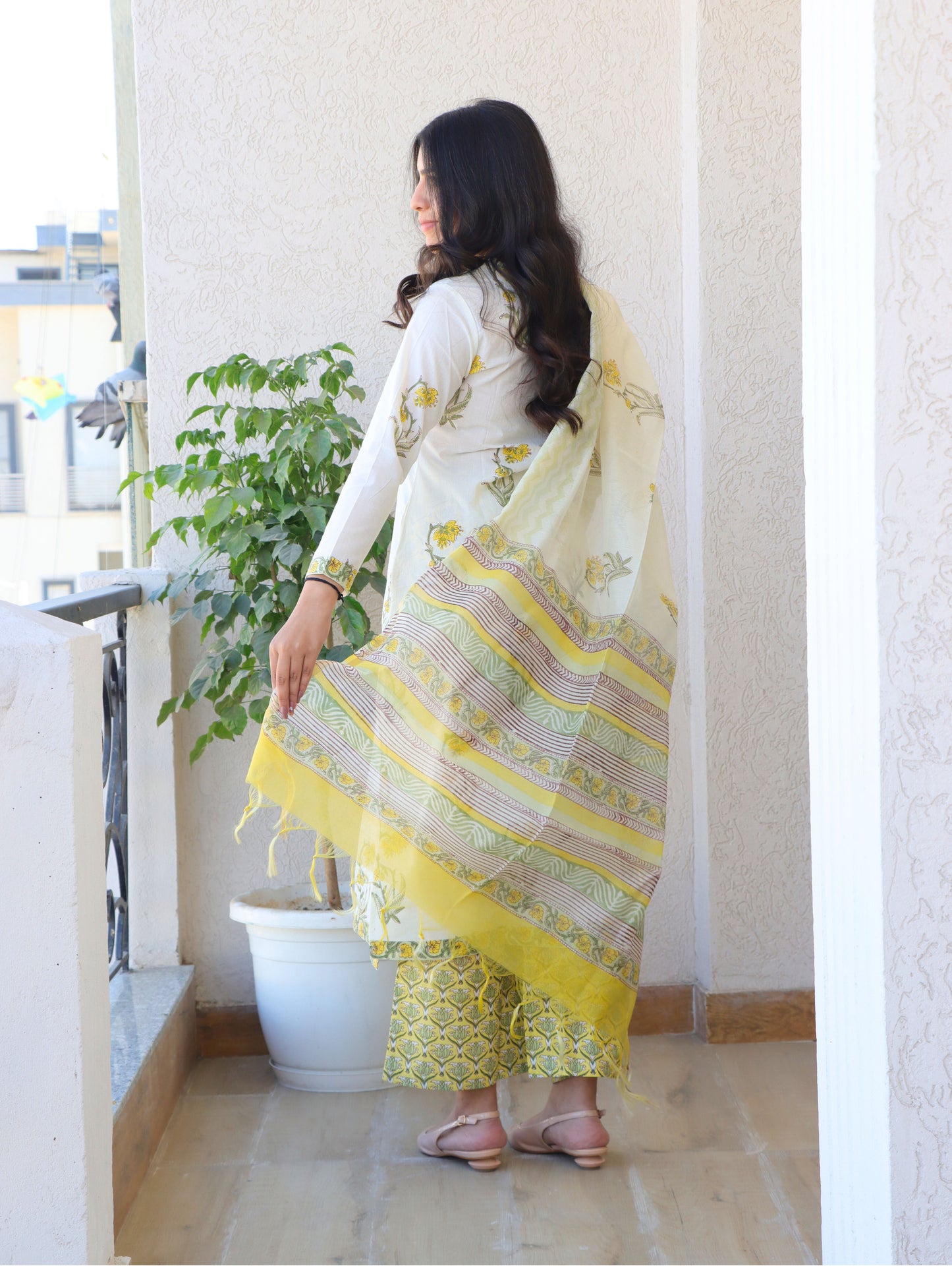 Yellow Daffodil A-Line Kurta Set with Side Slits