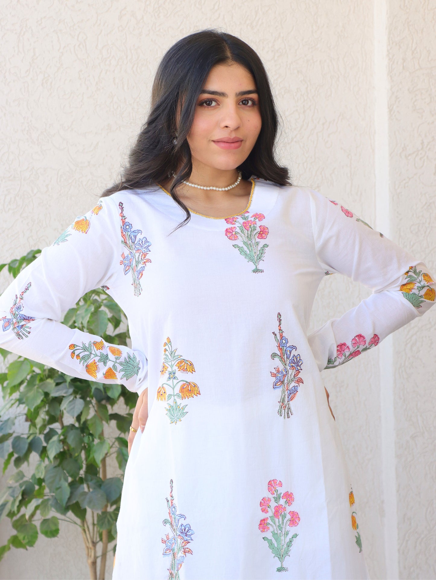 Garden of Flowers A-Line Kurta Set with Side Slits