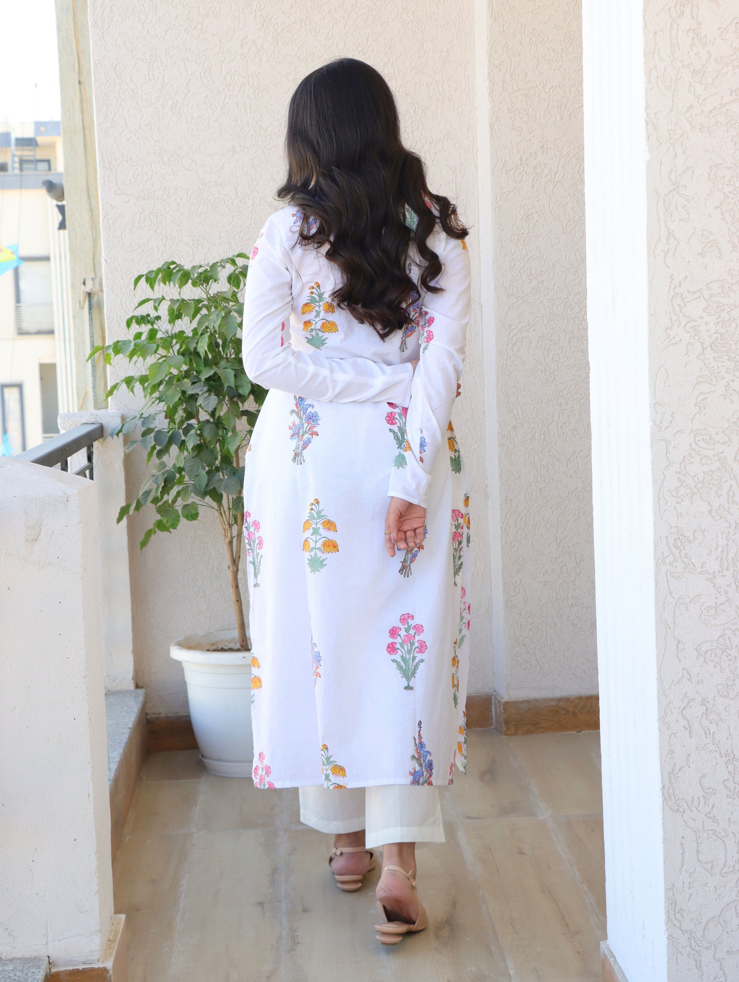 Garden of Flowers A-Line Kurta Set with Side Slits