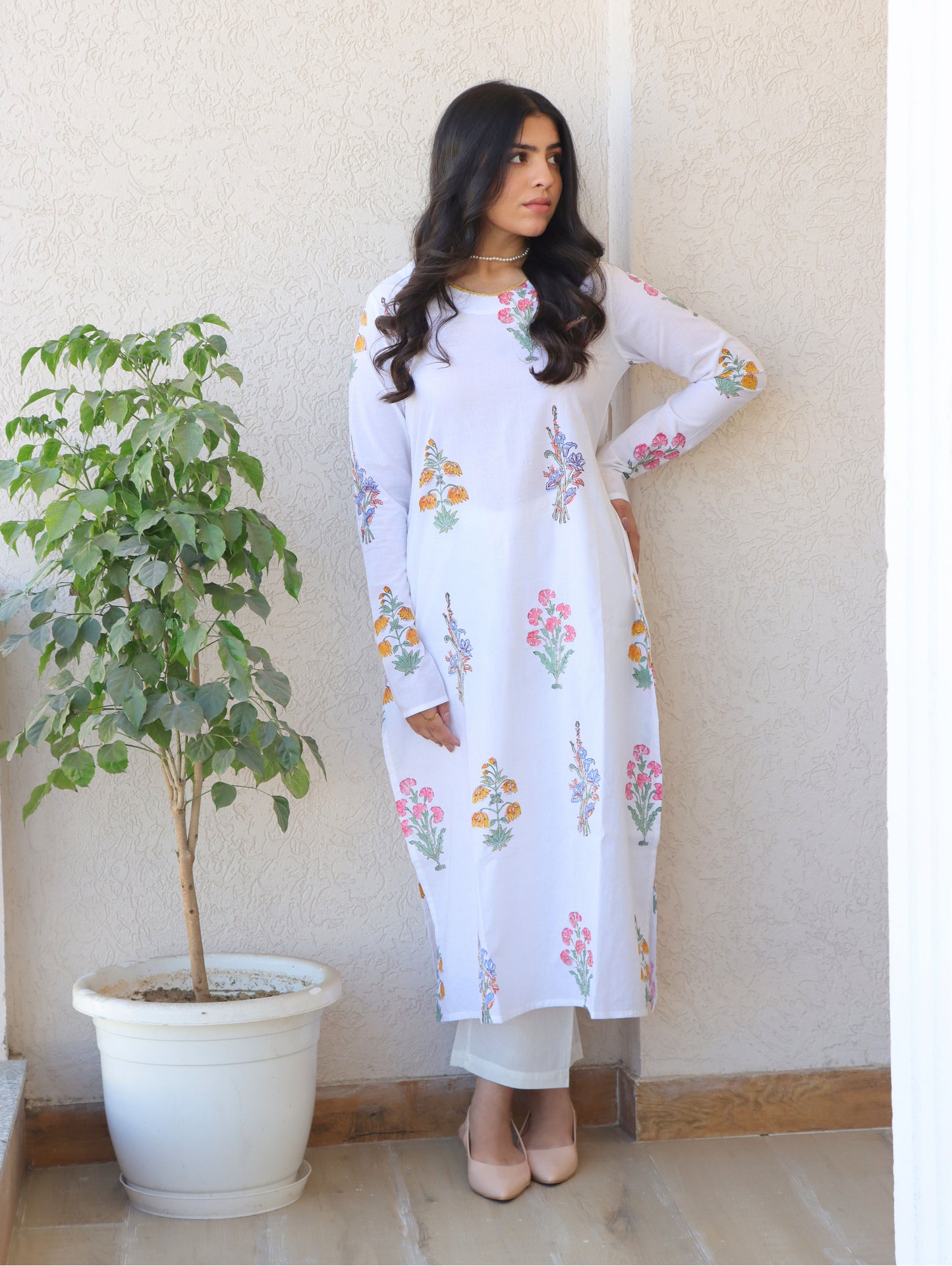 Garden of Flowers A-Line Kurta Set with Side Slits