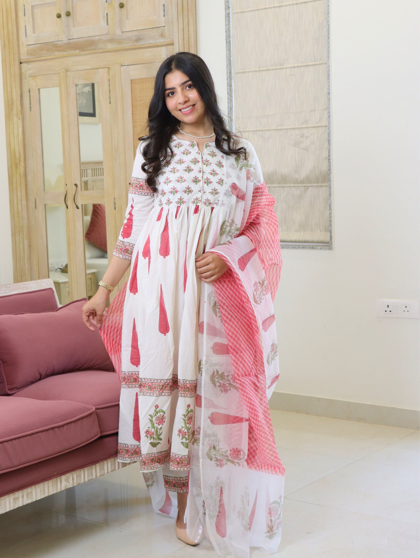 Peach Pine Anarkali Kurta Set