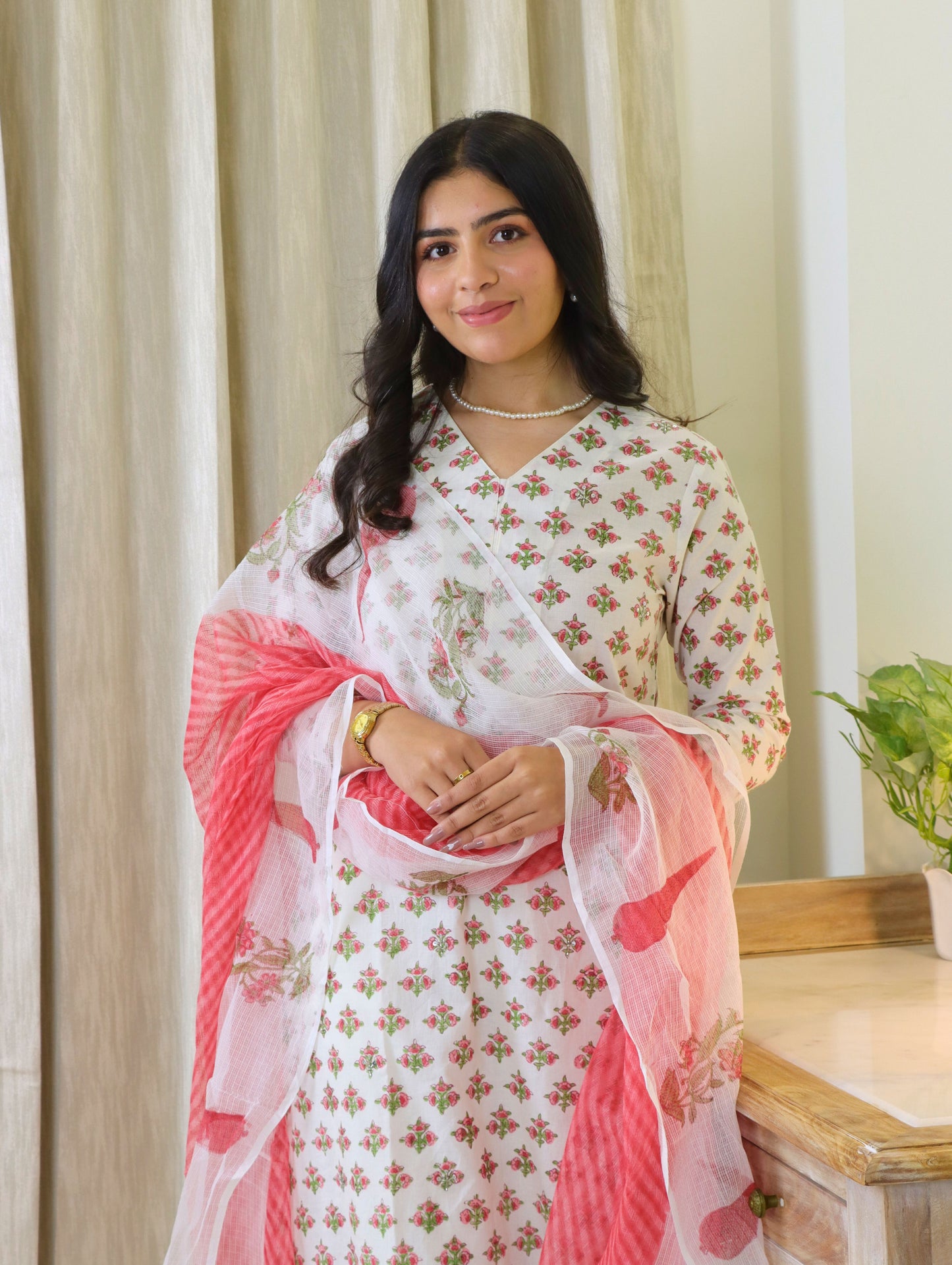 Red Carnations Straight Kurta Set