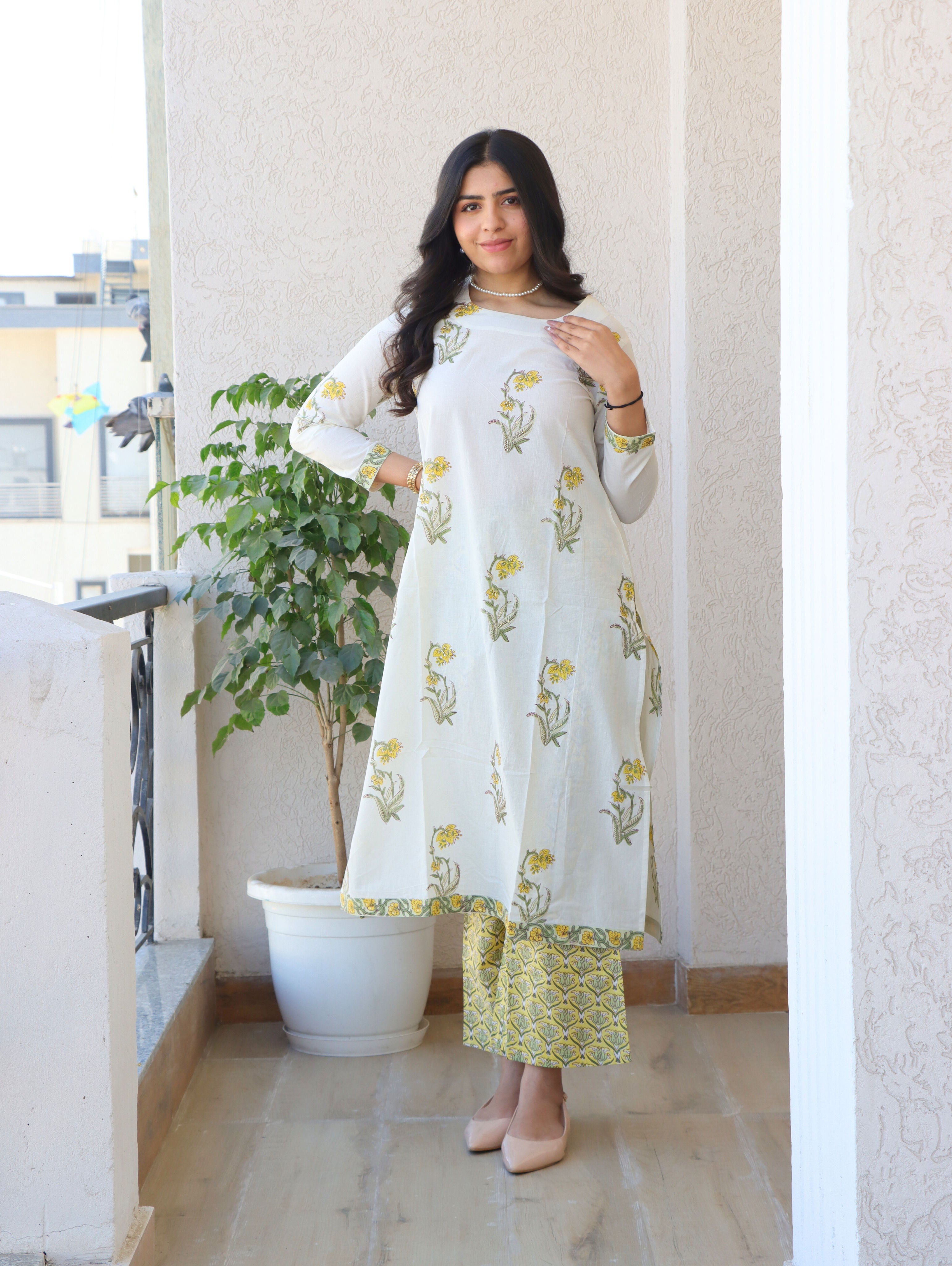Yellow Daffodil A-Line Kurta Set with Side Slits