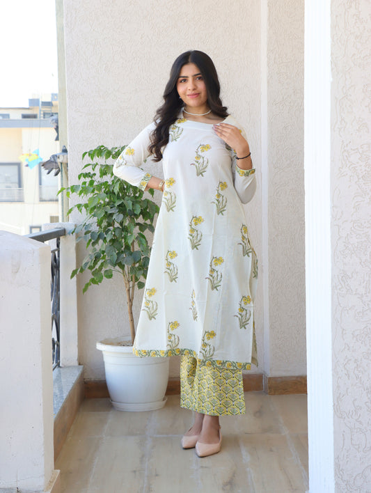 Yellow Daffodil A-Line Kurta Set with Side Slits