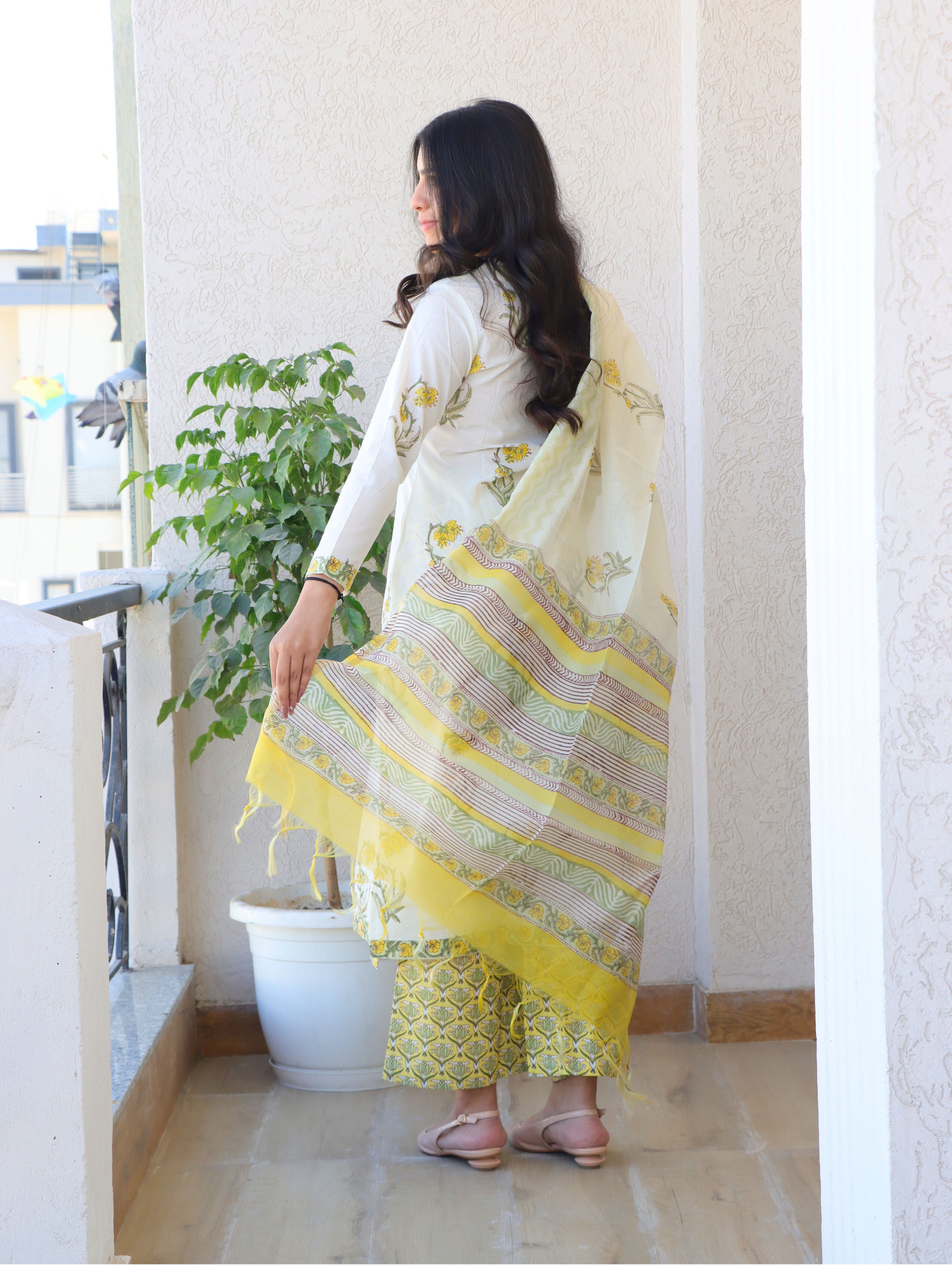 Yellow Daffodil A-Line Kurta Set with Side Slits