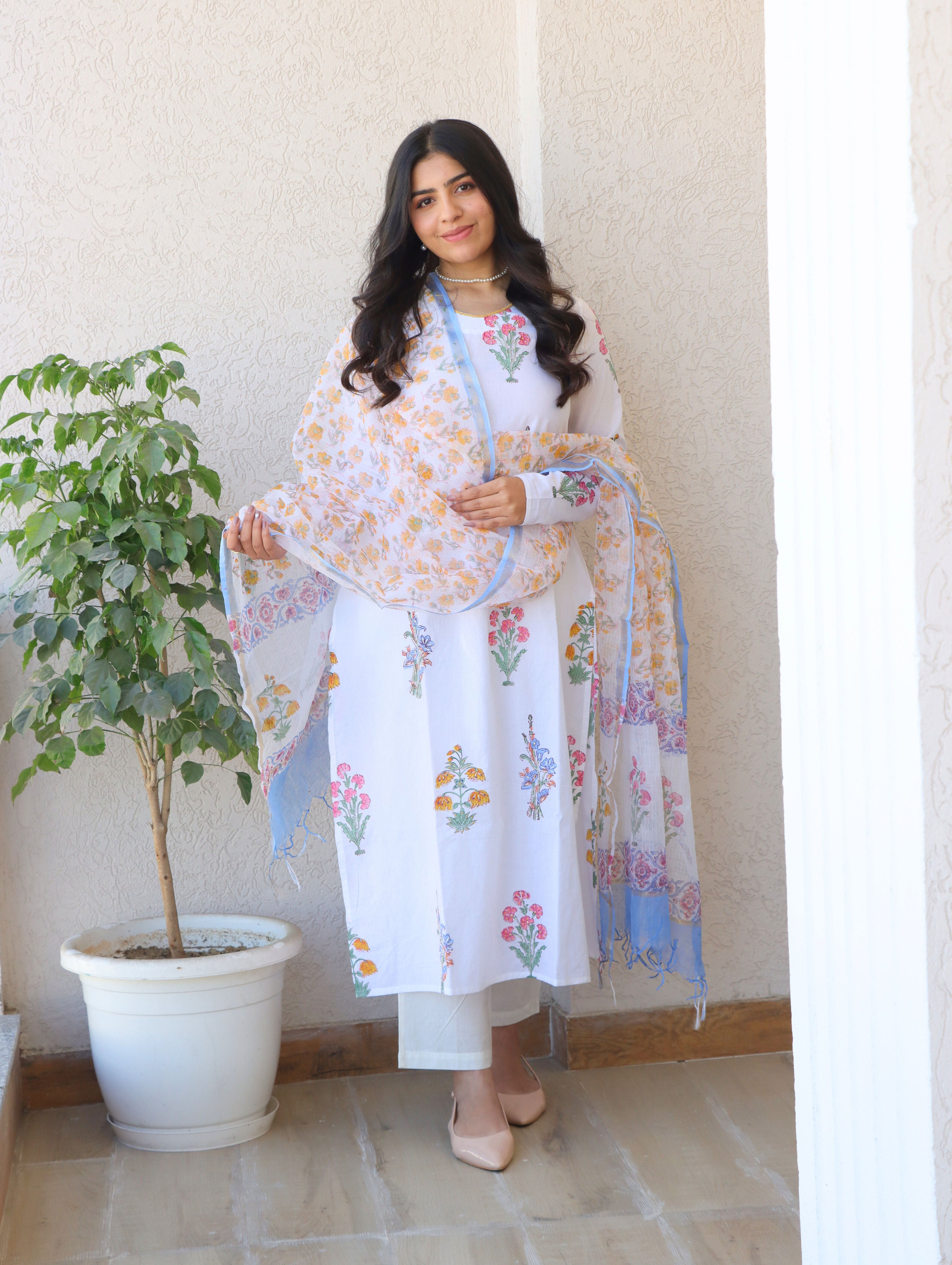 Garden of Flowers A-Line Kurta Set with Side Slits