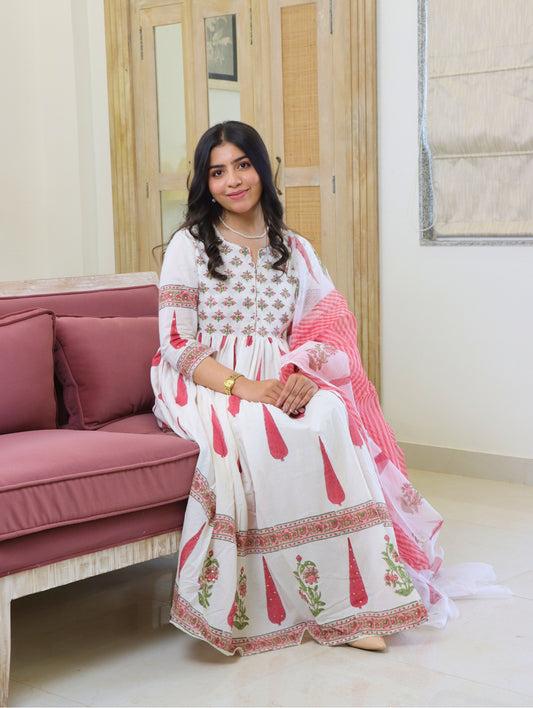 Peach Pine Anarkali Kurta Set