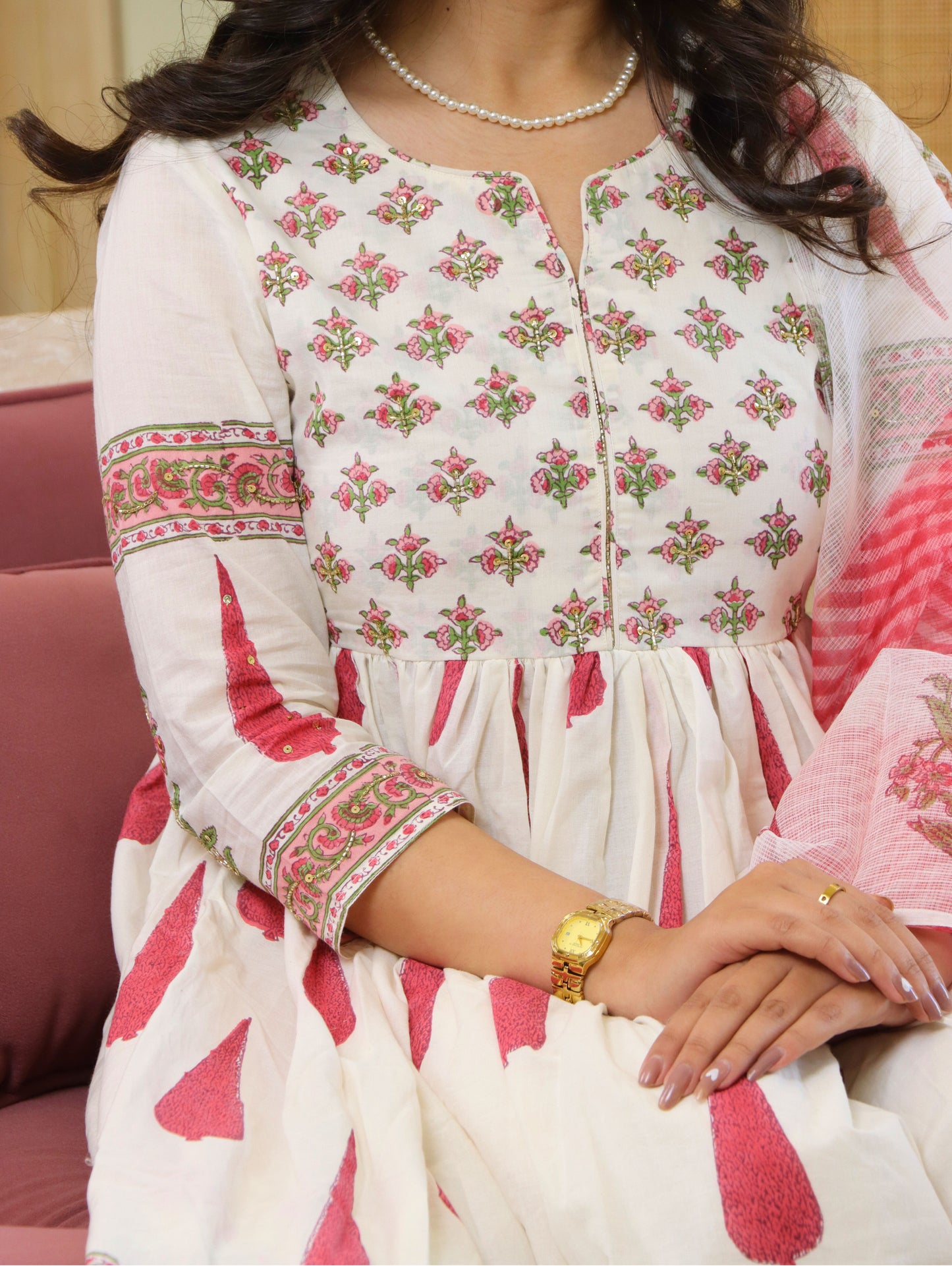 Peach Pine Anarkali Kurta Set