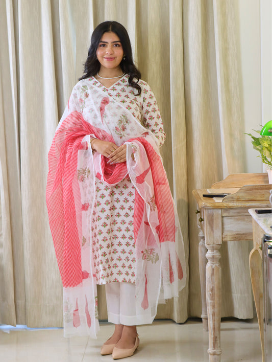 Red Carnations Straight Kurta Set