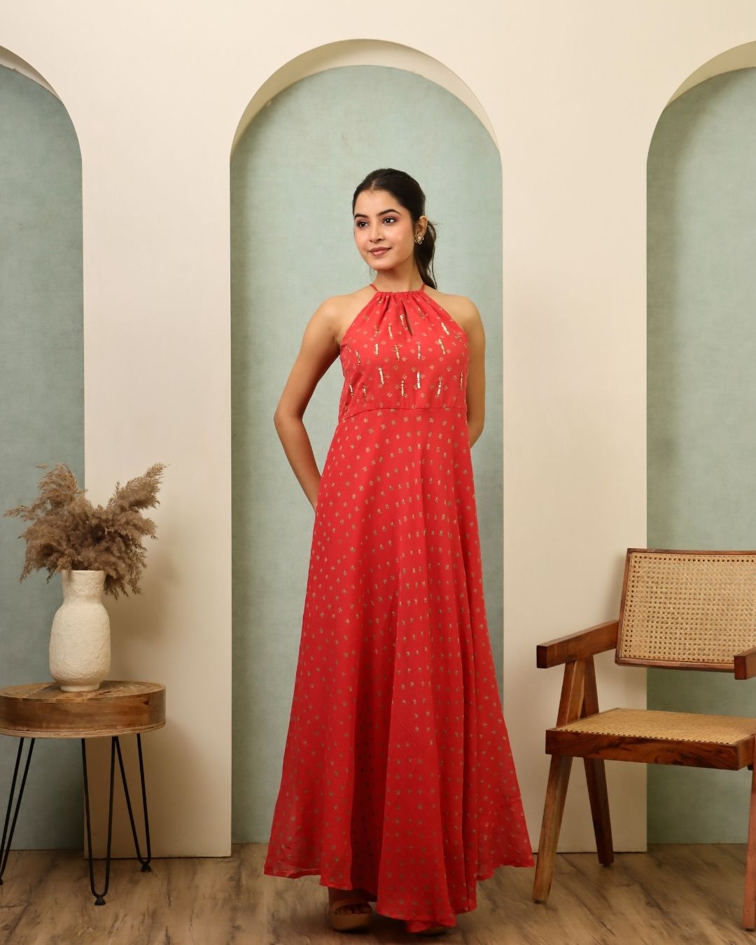 Tejeshwari - Peach Bandhani Hand Embroidered Indo-western Anarkali Mulmul Suit - Set of 3