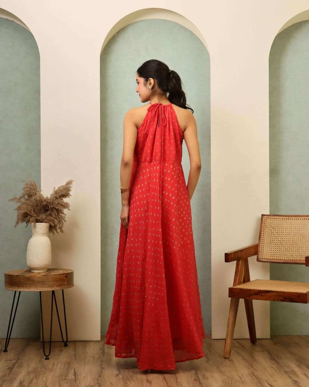 Tejeshwari - Peach Bandhani Hand Embroidered Indo-western Anarkali Mulmul Suit - Set of 3