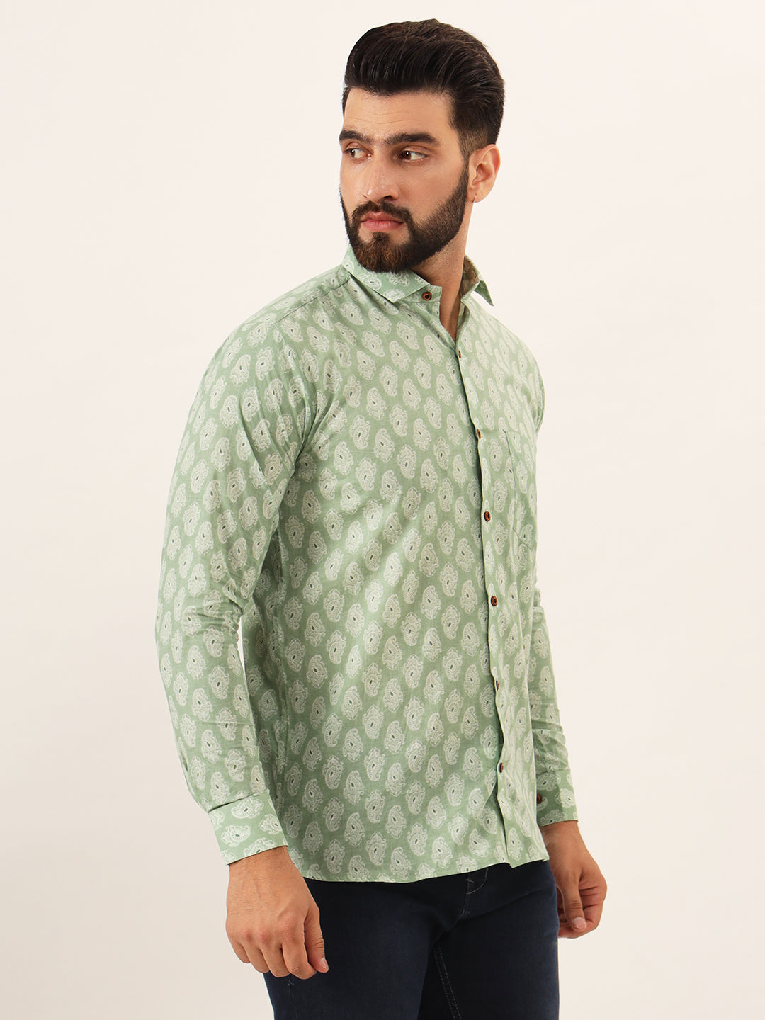 Mint Paisley Mens Shirt - Full Sleeves