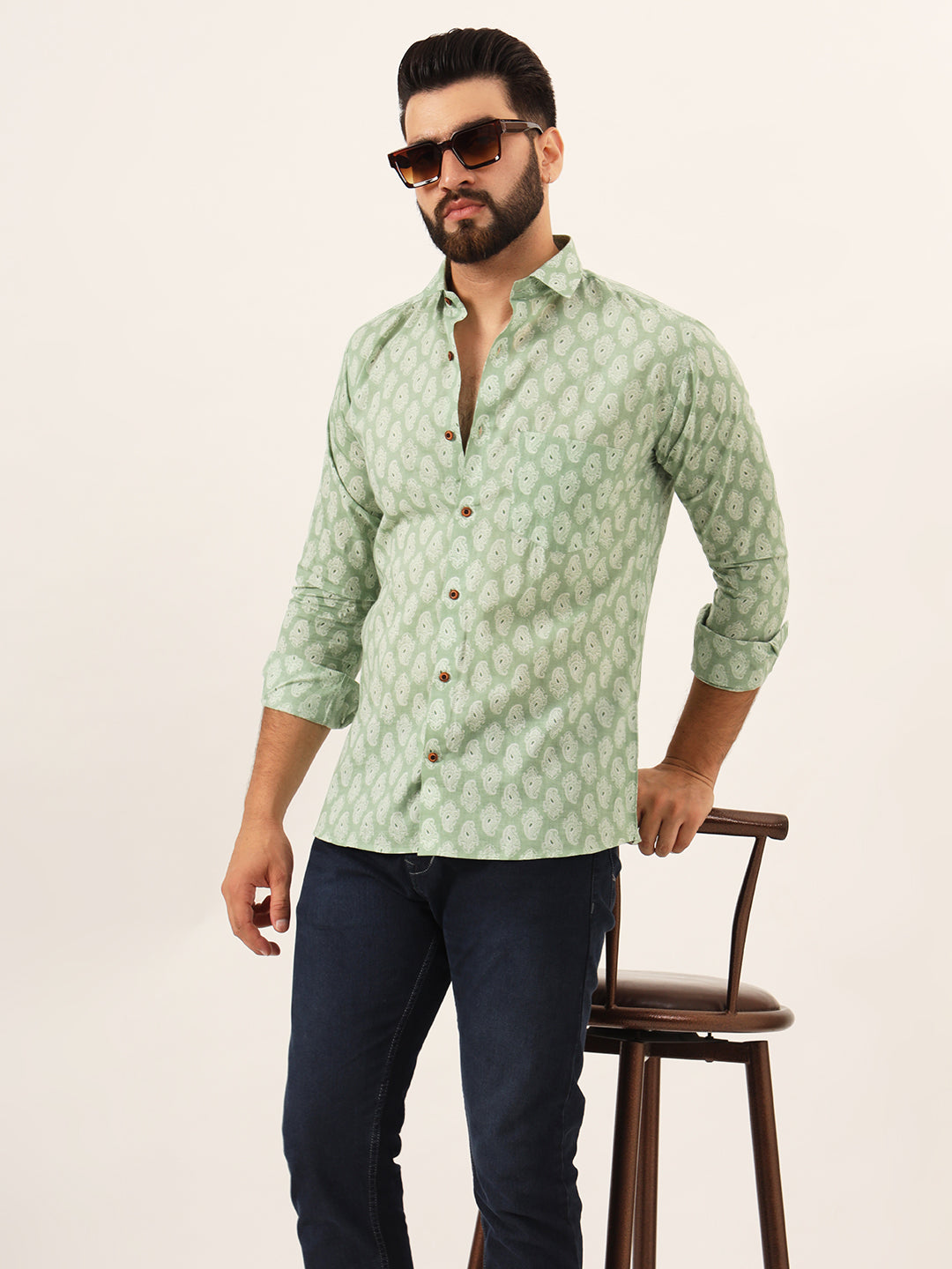 Mint Paisley Mens Shirt - Full Sleeves