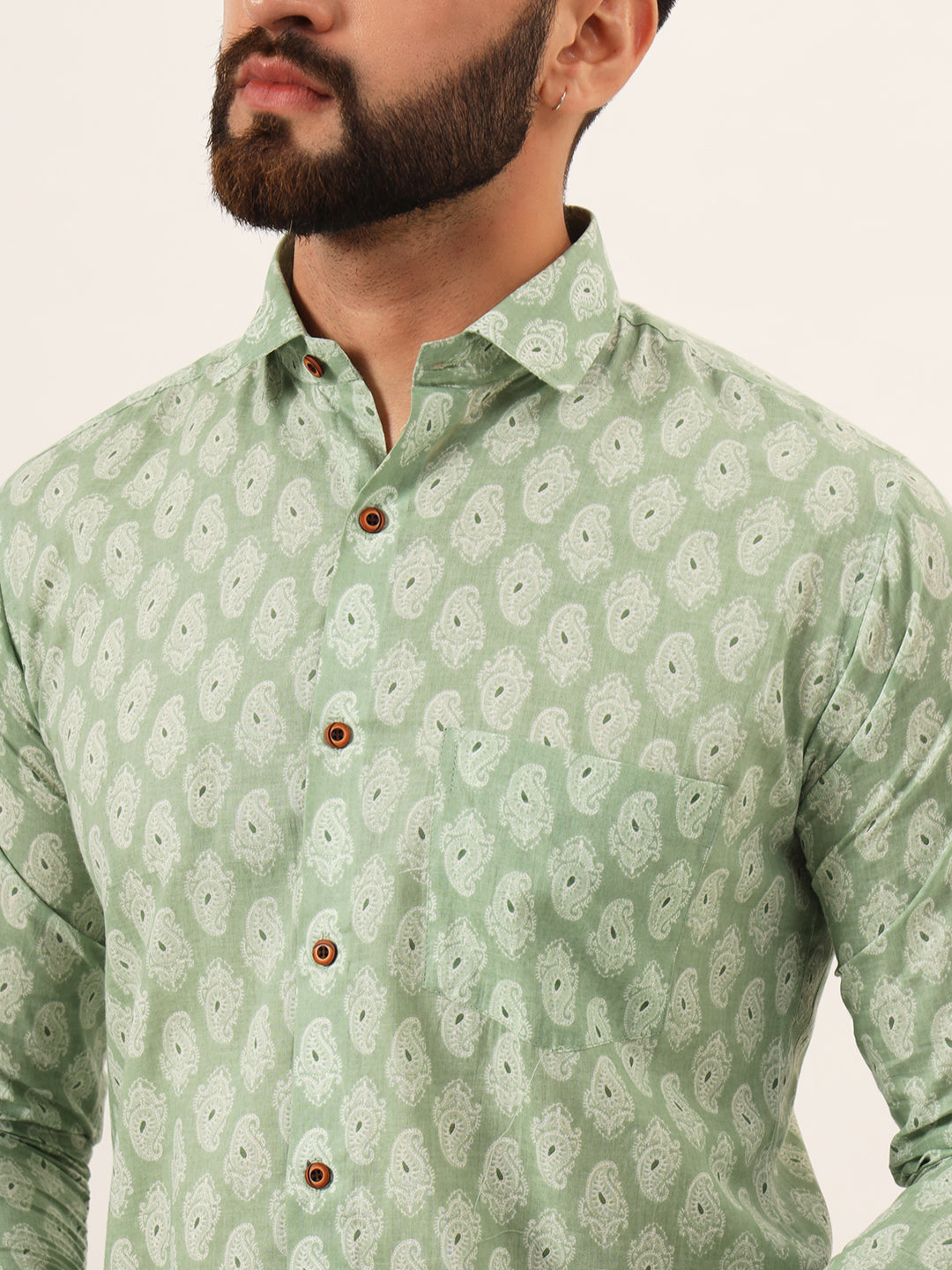 Mint Paisley Mens Shirt - Full Sleeves