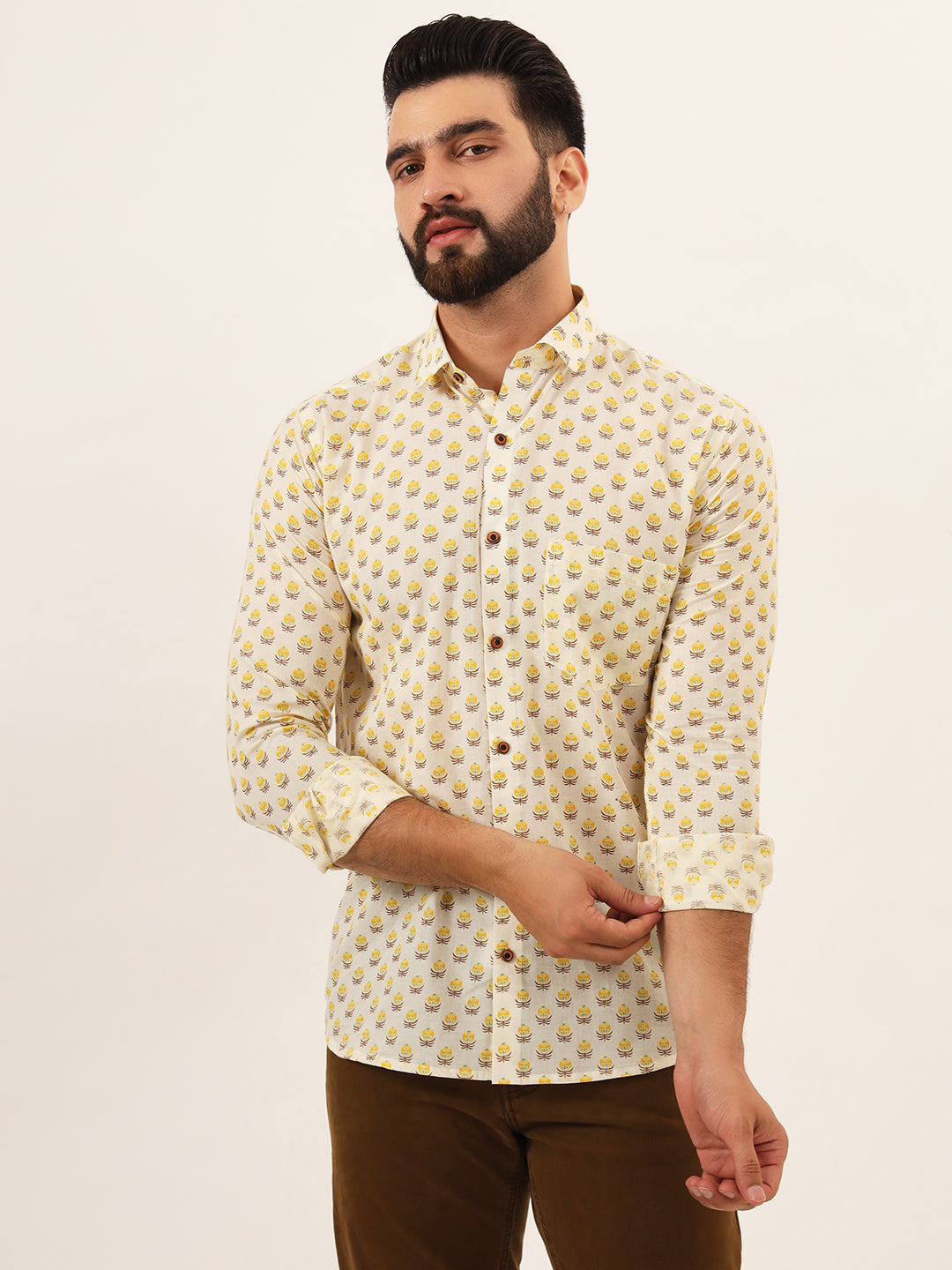 Yellow Flora Mens Shirt - Full Sleeves