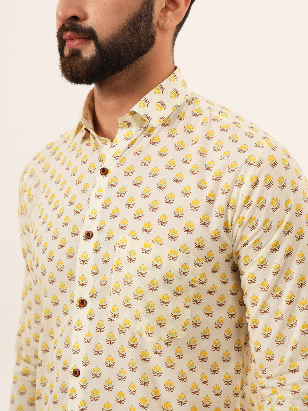 Yellow Flora Mens Shirt - Full Sleeves