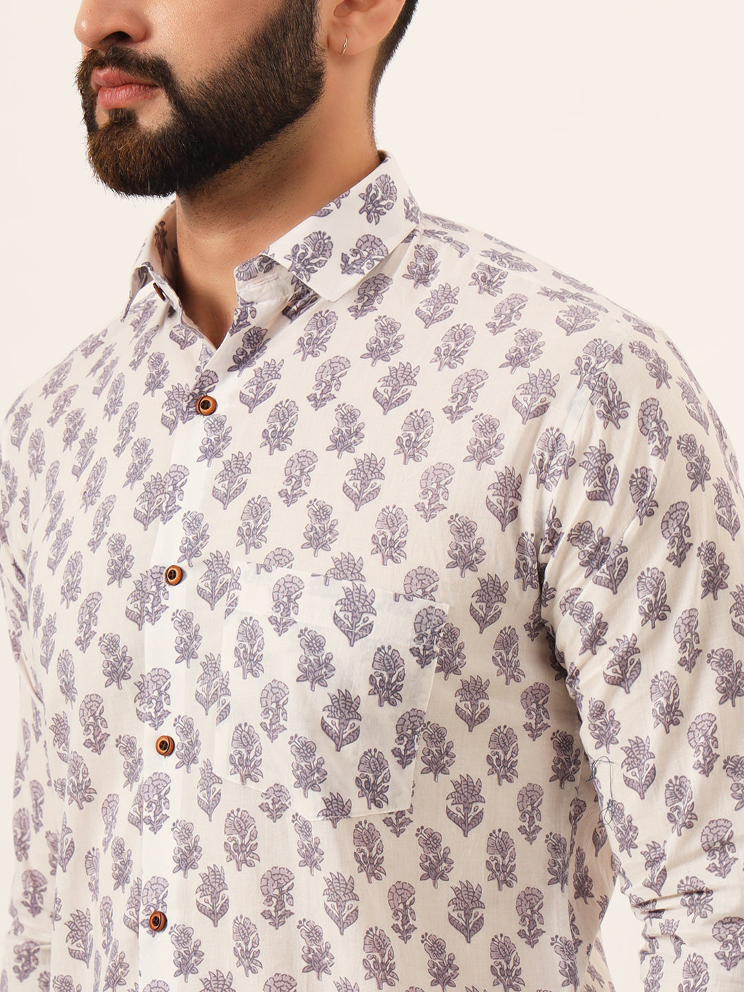 Mauve Flora Mens Shirt - Full Sleeves