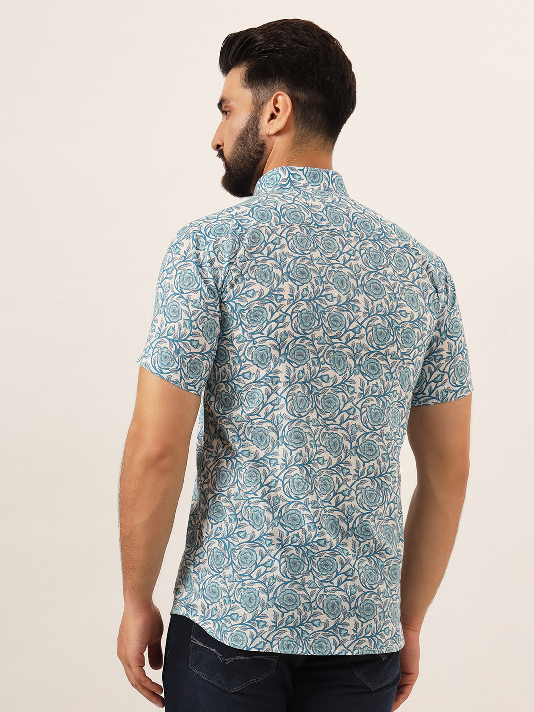 Blue Flora Mens Shirt - Half Sleeves