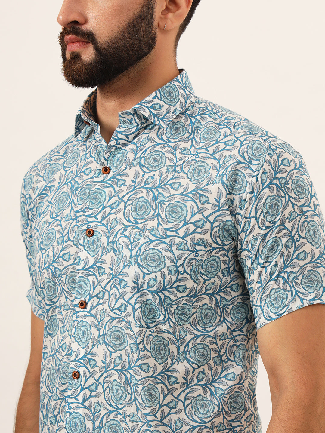 Blue Flora Mens Shirt - Half Sleeves