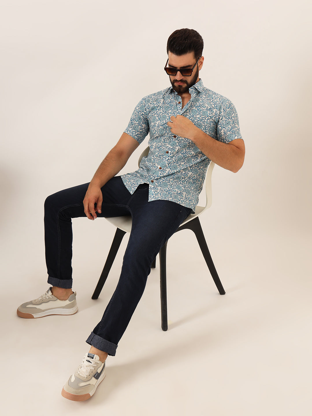 Blue Flora Mens Shirt - Half Sleeves