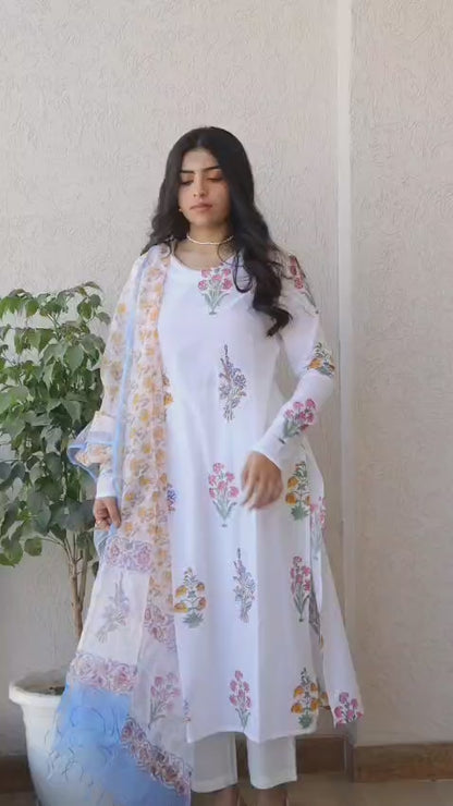 Garden of Flowers A-Line Kurta Set with Side Slits