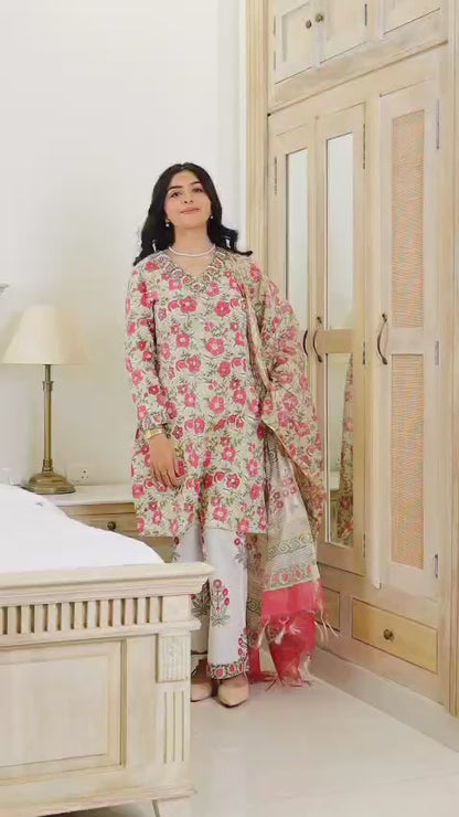 Green Hibiscus Short Straight Kurta Set